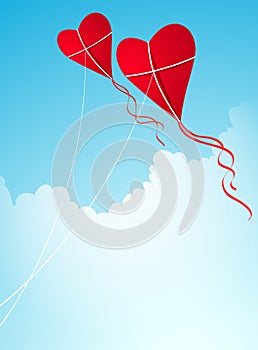 Heart-shaped kites in the sky