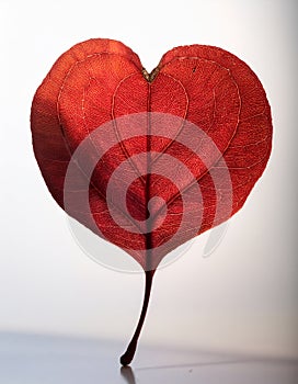 Red heart leaf on white