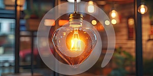 Heart-Shaped Light Bulb Glowing on a Soft Background, Warm Light Bulb in the Shape of a Heart on a Subtle Backdrop