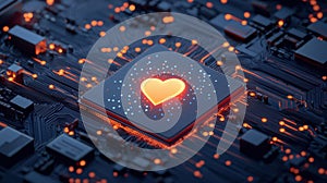 A heart-shaped light on a circuit board.