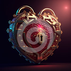 Heart shaped lock with inner fire of love.  Created with Generative AI