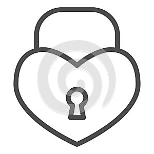 Heart shaped lock line icon. Romantic padlock in shape of love symbol, outline style pictogram on white background