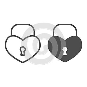 Heart shaped lock line and solid icon. Romantic padlock in shape of love symbol, outline style pictogram on white