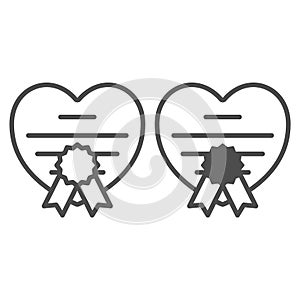 Heart shaped love letter with seal, postcard line and solid icon, dating concept, invitation vector sign on white