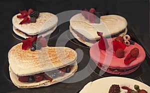 Heart shaped Meringue Pastries in French Patisserie