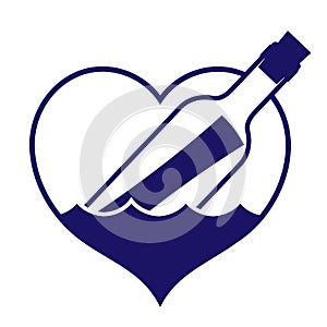 Heart-shaped message in a bottle icon