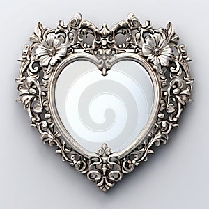 heart shaped mirror with a mirrored frame and etched floral moi photo