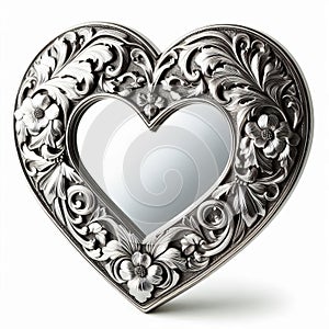 Heart shaped mirror with a mirrored frame and etched floral mti photo