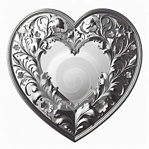 Heart shaped mirror with a mirrored frame and etched floral mti photo