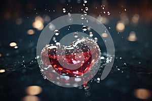 a heart shaped object floating in water with bubbles on it. ai generative