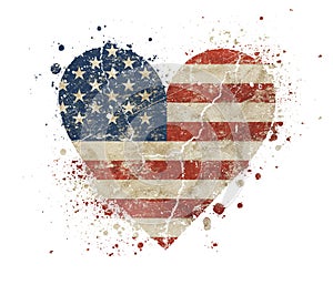 Heart shaped old grunge vintage American US flag