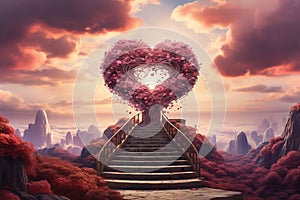 Heart shaped ornamental with stairs leading up to heaven. Love concept