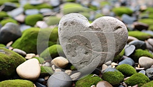 Heart shaped pebble symbolizes love in nature beauty generated by AI