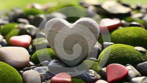 Heart shaped pebble symbolizes love in nature beauty generated by AI