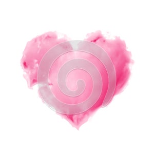 Heart shaped pink cloud on white background.