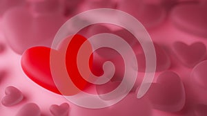 Heart-shaped pink and red jellies background, 3d rendering