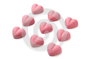 Heart shaped pink ruby chocolate isolated on white background