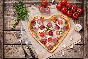 Heart shaped pizza for Valentines day with