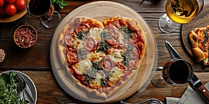 Heart shaped pizza for Valentines day on wooden background pragma