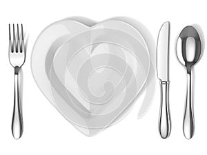 Heart shaped plate with silverware