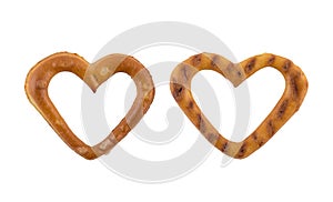 Heart shaped pretzel isolated on white
