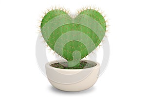 A heart shaped prickly pear cactus.3D illustration.