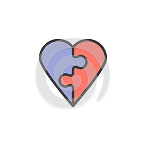 Heart shaped puzzle filled outline icon