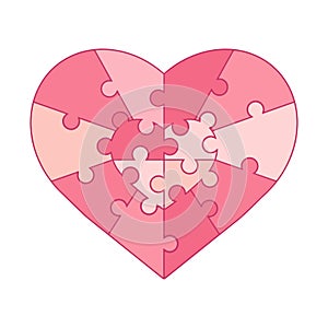 Heart shaped puzzle material. Heart, puzzle. Icon or symbol isolated on white background. Valentine's Day, love