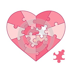 Heart shaped puzzle material. Heart, puzzle. Icon or symbol isolated on white background. Valentine's Day, love