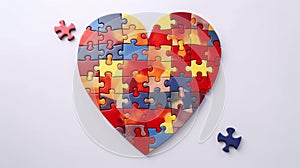 Heart shaped puzzle on white background