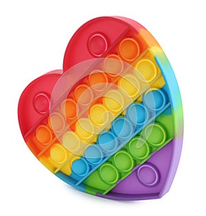 Heart shaped rainbow pop it fidget toy isolated on white