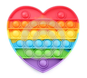 Heart shaped rainbow pop it fidget toy isolated on white, top view