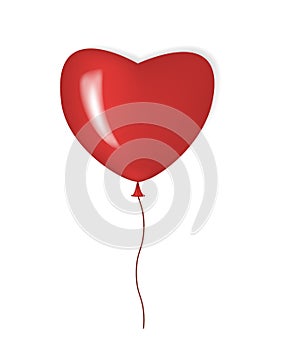 Heart shaped red balloon isolated on white background  realistic vector illustration