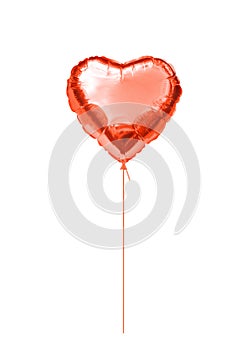 Heart shaped red foil helium balloon. Realistic inflated balloon isolated on white backdrop. Holiday gift. Festive decor element