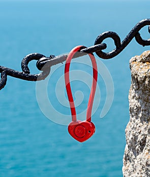 Heart shaped red padlock