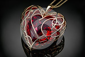 Beautiful Heart Shaped Red Ruby Necklace Pendant - Generative AI