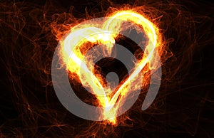 Heart-shaped ring of fire with copyspace. Frame for love, romance and Valentines Day Card