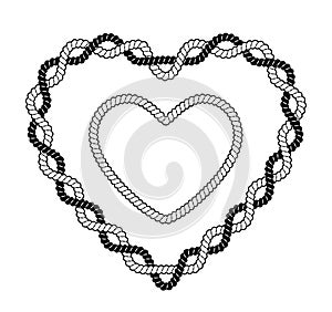 Heart shaped rope frames. Black and white