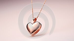 a heart-shaped rose gold pendant necklace on a white background, to accentuate the romanticism and elegance of the