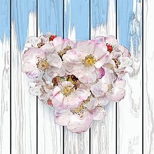 Heart shaped rosehip flowers card
