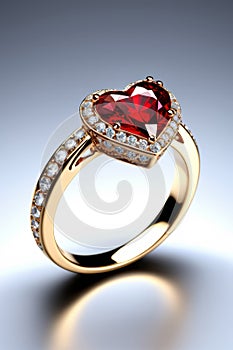 Heart Shaped Ruby Diamond Ring Close up,Generative AI