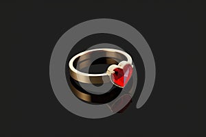 Heart Shaped Ruby Gold Ring Close up,Generative AI