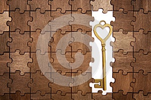 Heart shaped skeleton key on a puzzle background