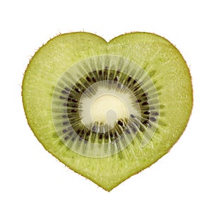 Heart shaped slice of green kiwi fruit