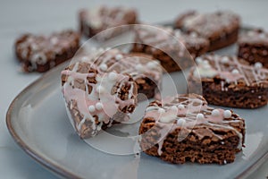 heart shaped slices of a brownie
