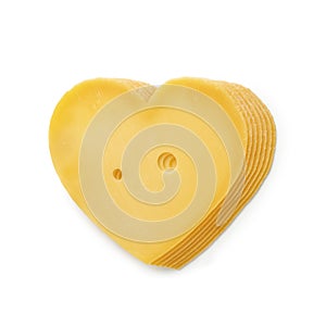 Heart shaped slices of  Dutch Gouda cheese close up