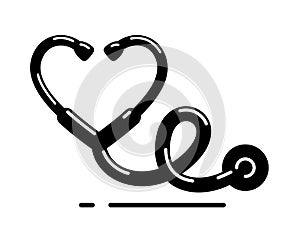 Heart shaped stethoscope vector simple icon isolated over white background.