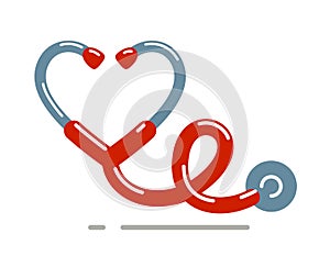 Heart shaped stethoscope vector simple icon isolated over white background.