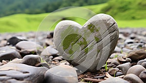 Heart shaped stone symbolizes love in nature beauty generated by AI