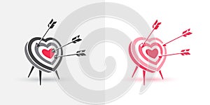 Heart-shaped target hit by arrows. Valentine's Day. Vector illustration